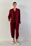 Oversize Striped Claret Red Women's Blazer Jacket - 2