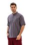Short Sleeve Sile Cloth Single Pocket Stand Collar Men's Summer Tshirt Purple Striped 3072 - 6