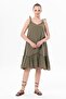 Strappy Serra Flounced Short Summer Muslin Dress Khaki Hk