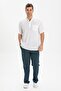 Short Sleeve Şile Cloth Single Pocket Judge Collar Men's Summer Tshirt White 3001