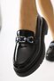 Roxne Black Crinkled Patent Leather Buckle Detail Loafer, Women's Loafer Shoes - 3