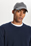 Men's Navy Blue Cotton Standard Fit Regular Cut Crew Neck Jacquard Knitwear Sweater - 4