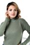 Women's Khaki Green Half Turtleneck Sweater - 2