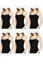 Women's Black Cotton Tank Top with String Straps, Set of 6