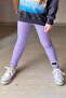 Girl's Palm and Text Printed Sweater Ribbed Purple Tights Set - 3