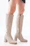 Rs-2432 Beige Heeled Zippered Daily Women's Boots - 4