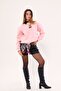 Unisex Oversize Sweatshirt Polka Dot Teddy Bear Printed Pink – Crew Neck, 3 Thread Ribs - 3