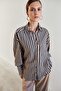 Oversize Navy Blue Camel Striped Women's Shirt - 5