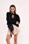 Unisex Oversize Sweatshirt Polka Dot Teddy Bear Printed Black – Crew Neck, 3 Thread Ribbed - 3