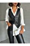 Women's Classic Cut Double Pocket Buttoned Leather Vest