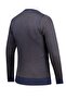 Men's V-Neck Knitwear Navy Blue Sweater Patterned Steel Knit Classic Fit - 5015D - 5