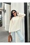 Women's Braided Knitwear Sweater with Pompom Pattern on the Sleeves - 2