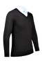 Men's V-Neck Knitwear Black Sweater Patterned Steel Knit Classic Fit - 5015D - 2