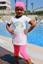 1708 -1 Tree Printed Children's Pool Swimsuit-White-Pink - 2