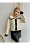 Women's Trendy Stylish Knitwear Jacket-Cardigan with Ruffled Collar, Buttoned Front and Black Edge Detail - 6