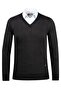 Men's V-Neck Knitwear Black Sweater Patterned Steel Knit Classic Fit - 5015D