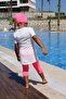 1708 -1 Tree Printed Children's Pool Swimsuit-White-Pink - 4
