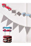 Racing Vehicles Themed Cake Decoration Wall Banner and Triangle Checkered Flag Set of 3 - 2