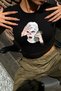 Y2K Street Style Gta White Mask Printed Short Sleeve Black Crop Body - 2