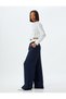 Wide Leg Baggy Fabric Trousers with Button Detail Comfortable Fit Pocket Color Block