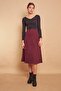 Women's Winter Woolen Jacquard Light Lycra Fabric High Waist Long A-Line Skirt-Burgundy Diagonal - 4