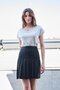 Women's High Waist Pleated Light Lycra Stylish Fabric Knee Length Bell Skirt-Black