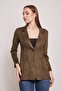 Suede Fabric Pocket Detailed Buttoned Stylish Blazer Jacket-Khaki - 3
