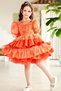Girls' Orange Evening Dress with Floral Detail Tiered Ruffles - 3