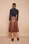 Ecological Faux Leather High Waist Pocketed Long Below-Knee Skirt-Taba - 6