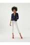 Collared Flato Pocketed Capri Three Quarter Sleeve Short Blazer Jacket-Navy