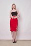 Women's Lace Detailed Gathered Front Slit Below the Knee Lycra Crepe Fabric Skirt - Red