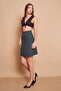 Lightweight Lycra Wool Winter Jacquard Fabric High Waist Lightweight Above-The-Knee Bell Skirt-Green Houndstooth - 2