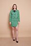 Tweed Slit Detailed Above-Knee Lined Pencil Skirt-Green Plaid