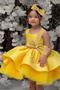 Girl's Silvery Bow Detailed Layered Tulle Yellow Evening Dress - 2