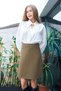 High Waist Light Lycra Fabric Knee Length Bell Skirt-Oil Green
