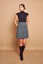 Lightweight Lycra Wool Winter Jacquard Fabric High Waist Lightweight Above-The-Knee Bell Skirt-Light Green Houndstooth - 3