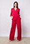 Capri Truvakar Sleeve Wide Leg Lightweight Lycra Stylish Fabric Jumpsuit-Red - 2