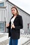 Women's Button Detailed Long Sleeve Stylish Office Ornamental Pocket Flap Fabric Blazer Jacket-Black - 3