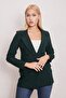 Women's Button Detailed Long Sleeve Stylish Office Ornamental Pocket Flap Fabric Blazer Jacket-Emerald - 3
