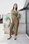 100% Iyocell Flowy Stylish Fabric Wrap-Around Double-Breasted Lace-Up Pocketed Pleated Front Slim Leg Jumpsuit - Khaki