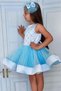 Girl's Blue Evening Dress with Pearl Beads and Skirt Tip Ribbon Detail - 4