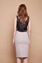 Lined High Waist Below-Knee Lightweight Lycra Slit Fabric Office Pencil Skirt-Stone - 6