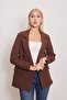 Women's Button Detailed Long Sleeve Stylish Office Ornamental Pocket Flap Fabric Blazer Jacket-Brown - 2