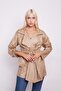 Kraş Thin Leather Shawl Collar Sleeve Epaulettes Waist Lace-Up Trench Coat Long Jacket-Beige - 4