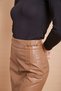 Ecological Faux Leather High Waist Stylish Skirt with Chain Detail on the Waist and Front Slit - Dark Beige - 6