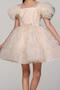 Girls' Drop-Shoulder Feather-Sleeved Sequin-Embellished Lined Beige Evening Dress - 4