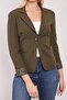 Collared Flato Pocketed Long Sleeve Office Stylish Blazer Fabric Jacket-Dark Green - 6