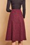 Women's Winter Woolen Jacquard Light Lycra Fabric High Waist Long A-Line Skirt-Burgundy Diagonal - 6