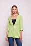 Kapri Three Quarter Sleeve Ornamental Pocketed Office Blazer Stretch Fabric Fabric Jacket-Pistachio Green - 3