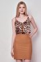 Women's Light Lycra Fabric High Waist Lightweight Mini Pencil Skirt-Camel - 2